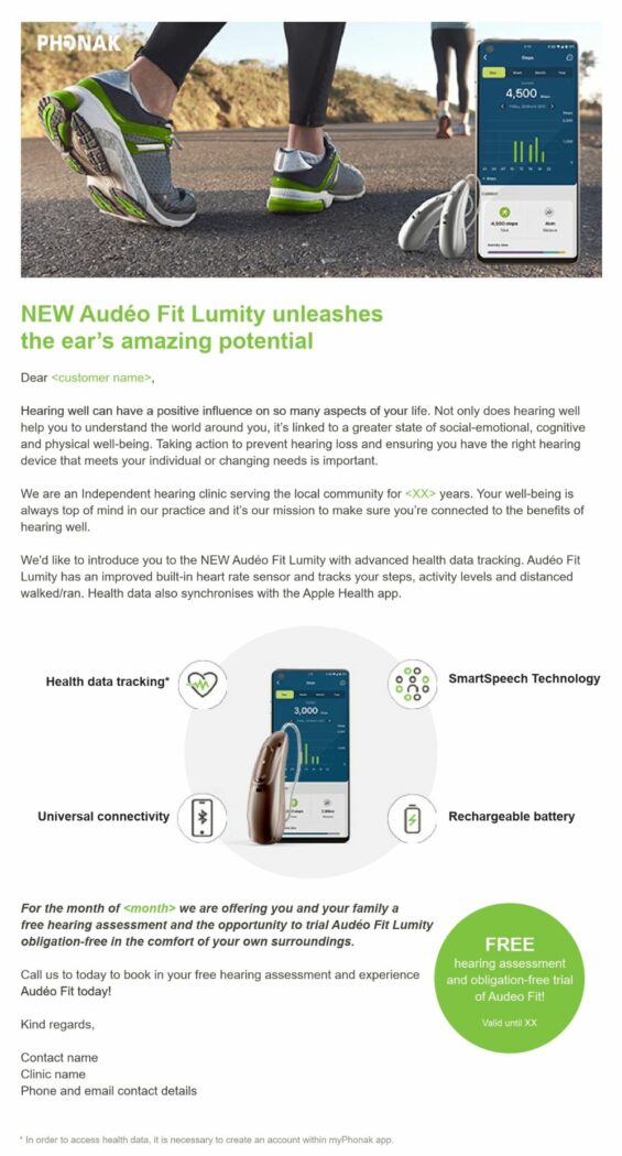 Audéo Fit email/letter new client